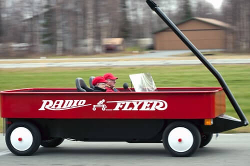 Did it look something like Fred Keller’s converted 1976 Mazda pickup truck? Fred Keller’s converted 1976 Mazda pickup truck to look like a Radio Flyer wagon?