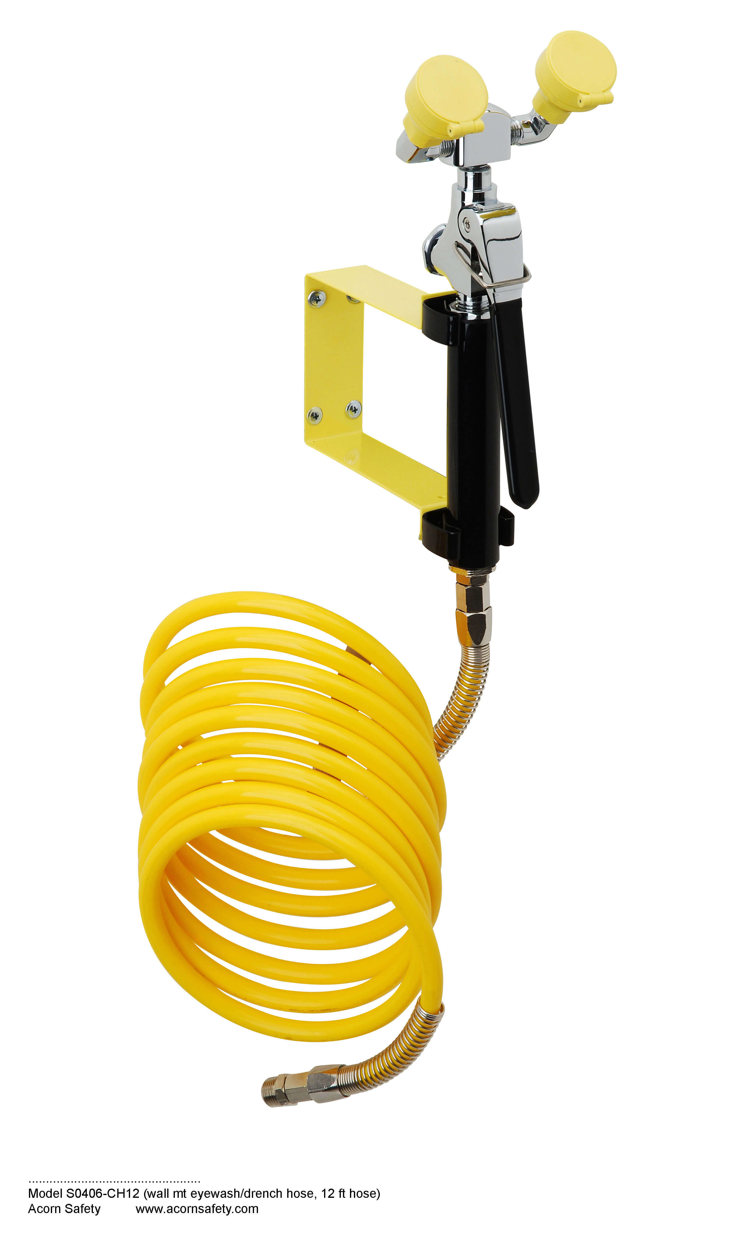 StayOpen Wall Mount Eye Wash Drench Hose with 12Foot Coiled Hose